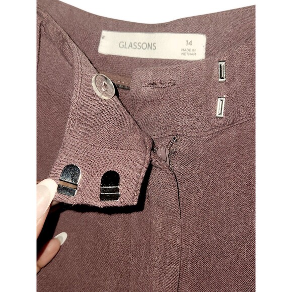 Glassons Pants Womens 14 Brown Career Casual Wide Leg Lagan Relaxed Linen Blend - Picture 4 of 6